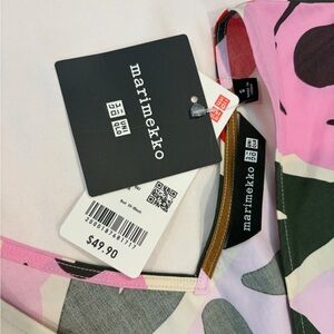 Marimekko Uniqlo Pink Floral A-Line Skirt with Red and Olive Accents